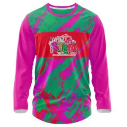 Custom Unisex Crew Neck Sublimated Long Sleeve T-Shirt Pink-Green